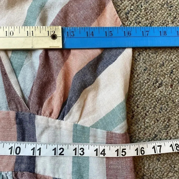 American Eagle Striped Cotton Linen Halter Mini Dress Beach Summer Pocket L - Picture 2 of 9